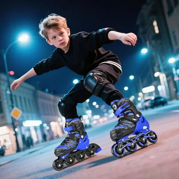 Sulifeel Kids E Spider Blue Unicorn Inline Adjustable Light Up Wheels Skates - Picture 6 of 8